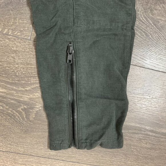Aritzia Community Pants Straight Leg Cargo Army Linen blend Trouser Zipper Ankle - Picture 11 of 12